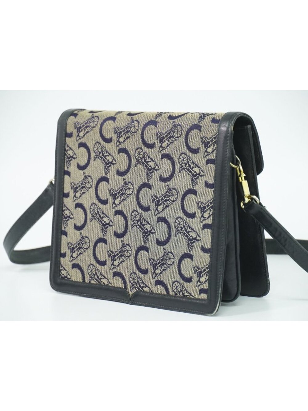 ★SOLD★ Celine C Sulky Carriage Shoulder Bag Pochette Canvas Navy - Picture 2 of 9